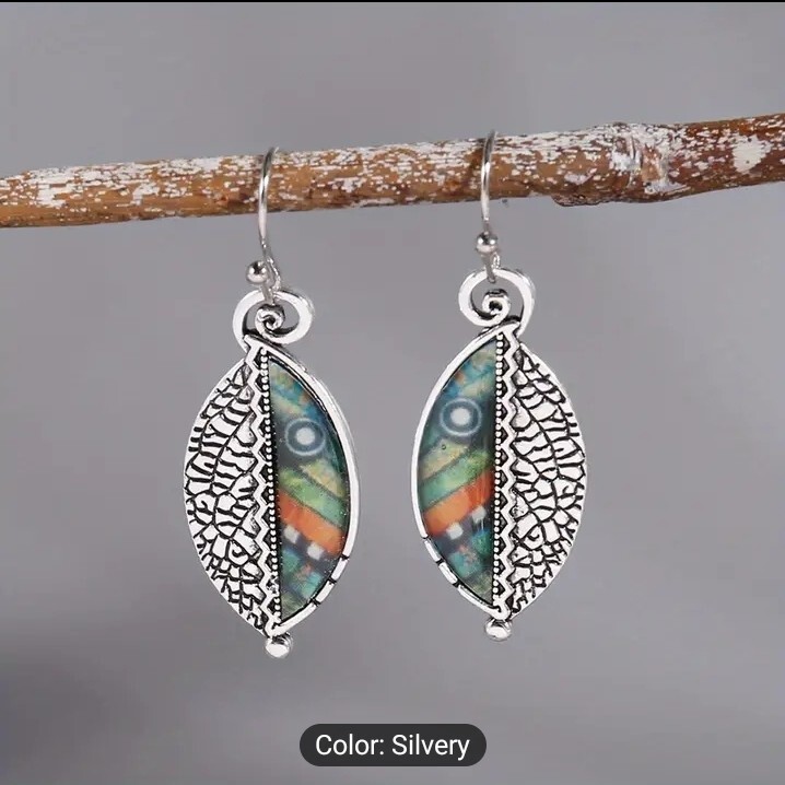 Leaf Shaped Dangle Earrings 925 Sterling Silver On Healing Zinc Aligned Chakra