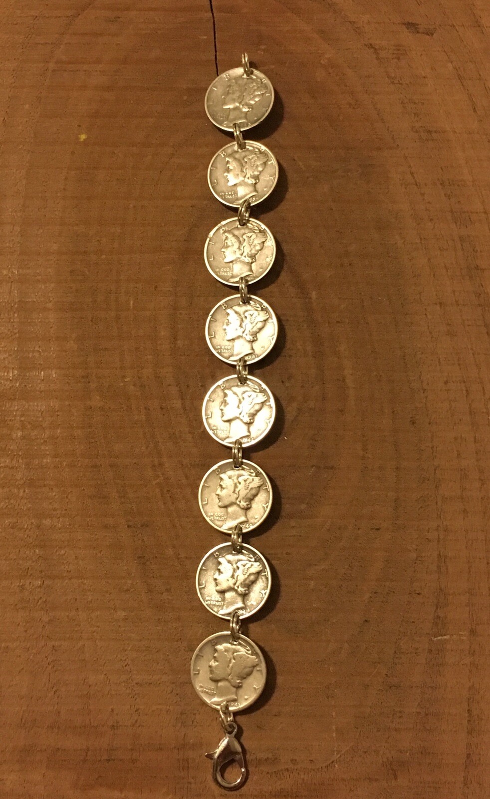 MERCURY DIME Coin Jewelry BRACELET 7.5″ 90% Silver With .925 Links!