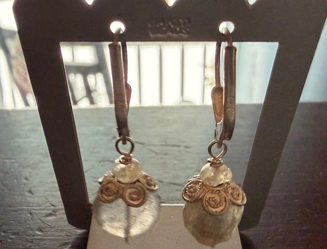 Vintage Sterling Silver Natural Stone Dangle Earrings 925