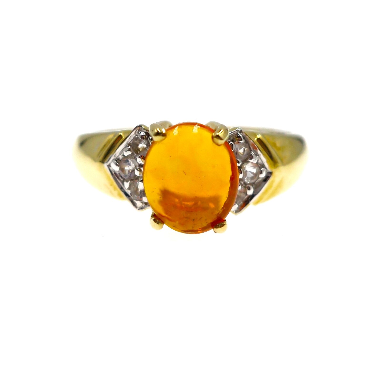 14k Solid Yellow Gold Natural Mexican Fire Opal Ring with Play-of-Color Sz 6.75