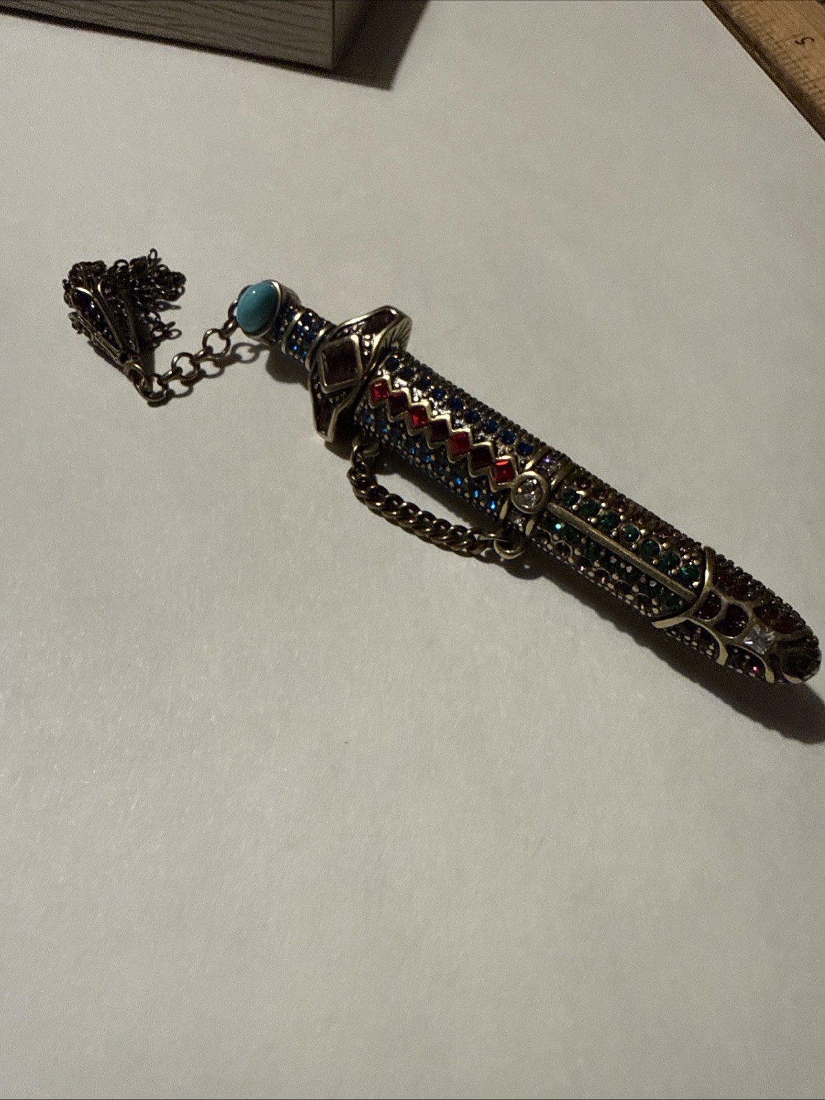 Multicolor Crystal Antique Bronze Ton Multicolor Sword Brooch By JTV