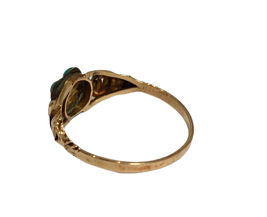 LOVELY SMALLER ANTIQUE GEORGIAN ENGLISH 18K GOLD PEARL TURQUOISE RUBY RING c1820