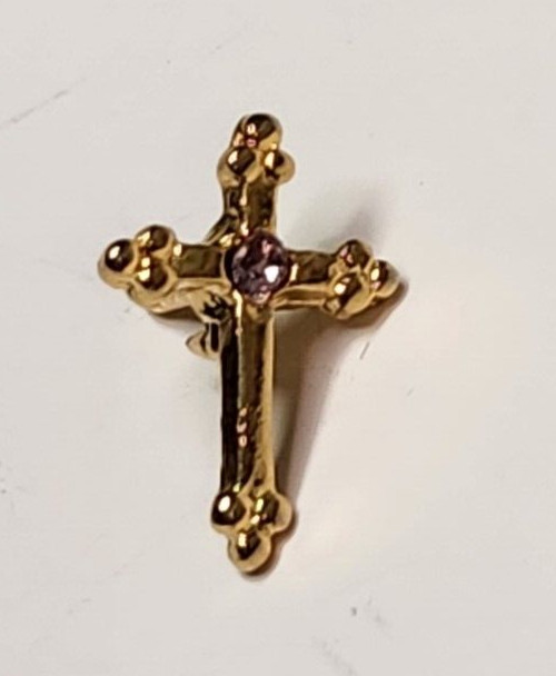 Small Gold Tone Cross With Purple Stone Pin