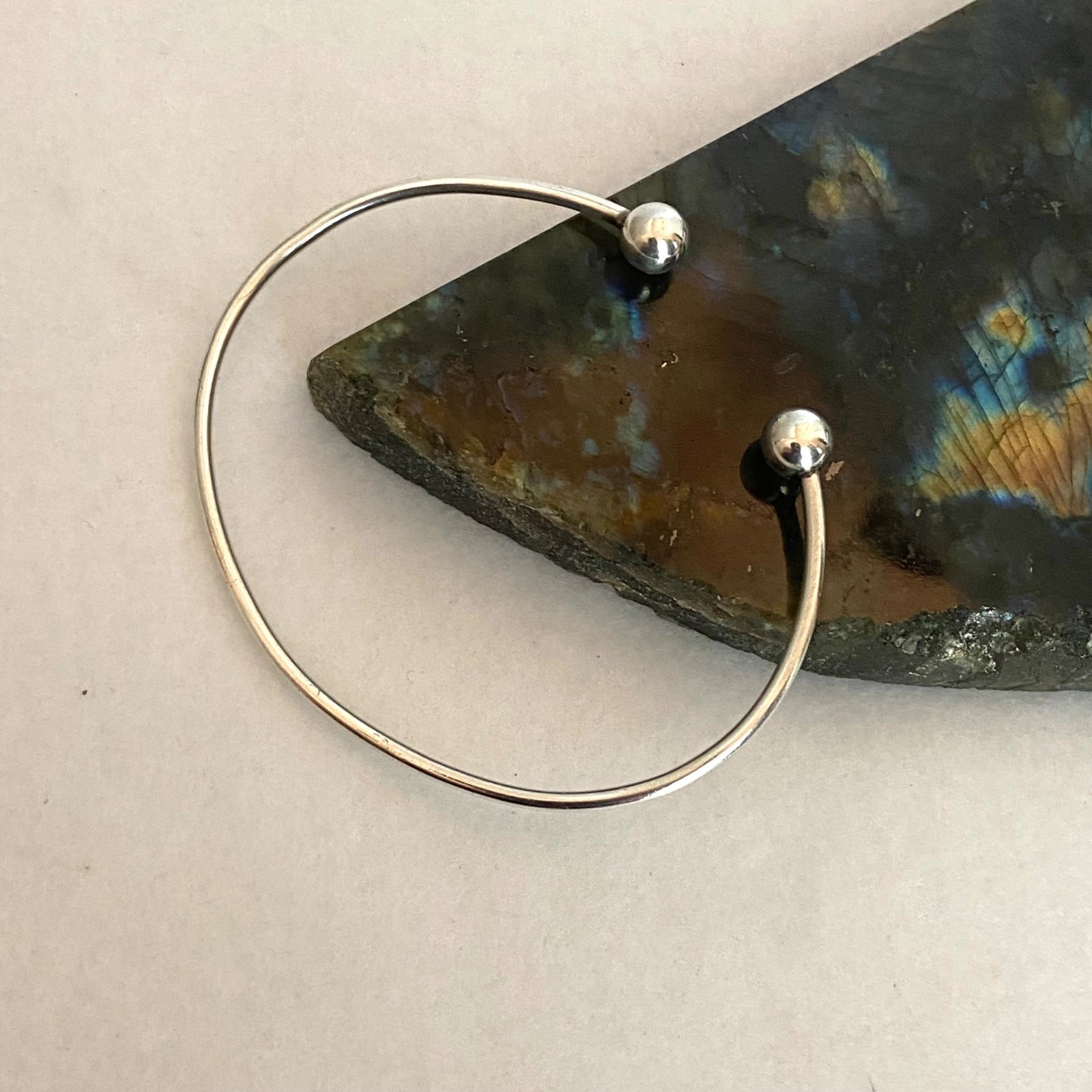 Vintage Sterling Silver 925 7MM Bead Ball Oval Cuff Bracelet Sz 7″