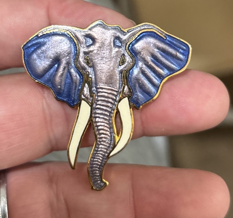 William Spear Elephant Brooch Pin Purple Enamel 1989 1980s Vintage