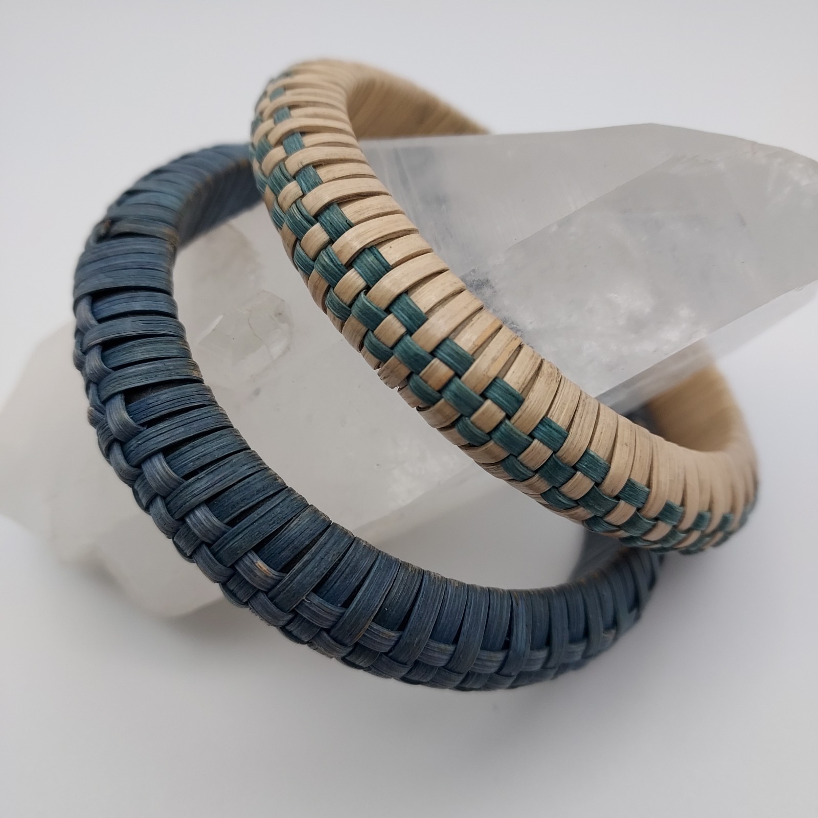 Vintage Bangle bracelets woven natural materials No metal or clasp, easy on/off.