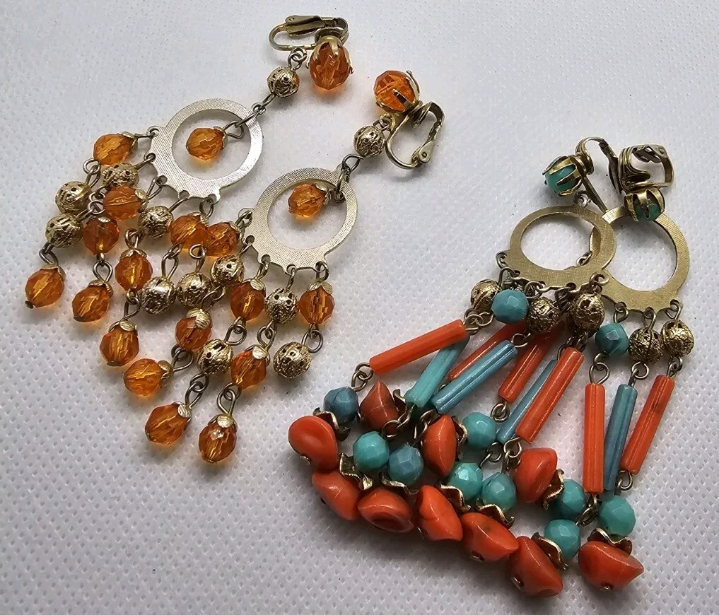Earrings Antique Costume Marked Hong Kong & Japan 3 Pairs