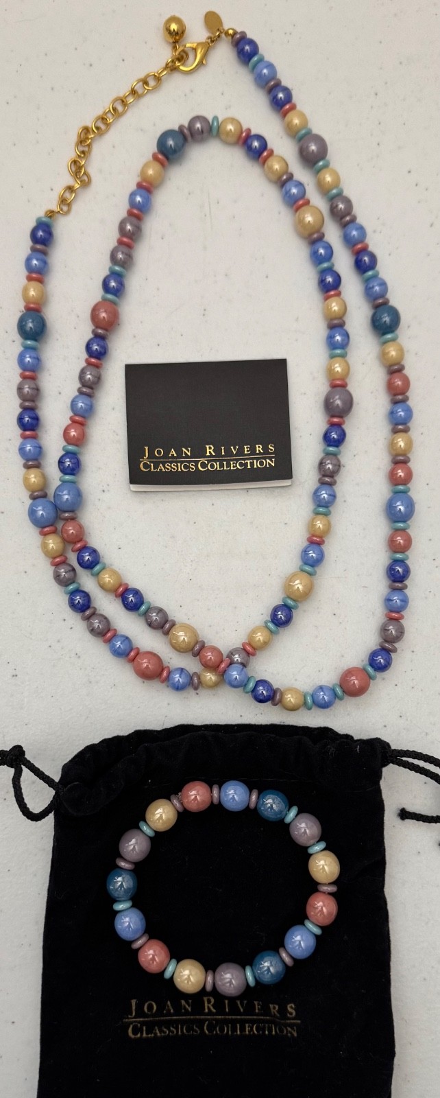 Joan Rivers Czech Republic Glass Bead Long Necklace & Bracelet Vintage