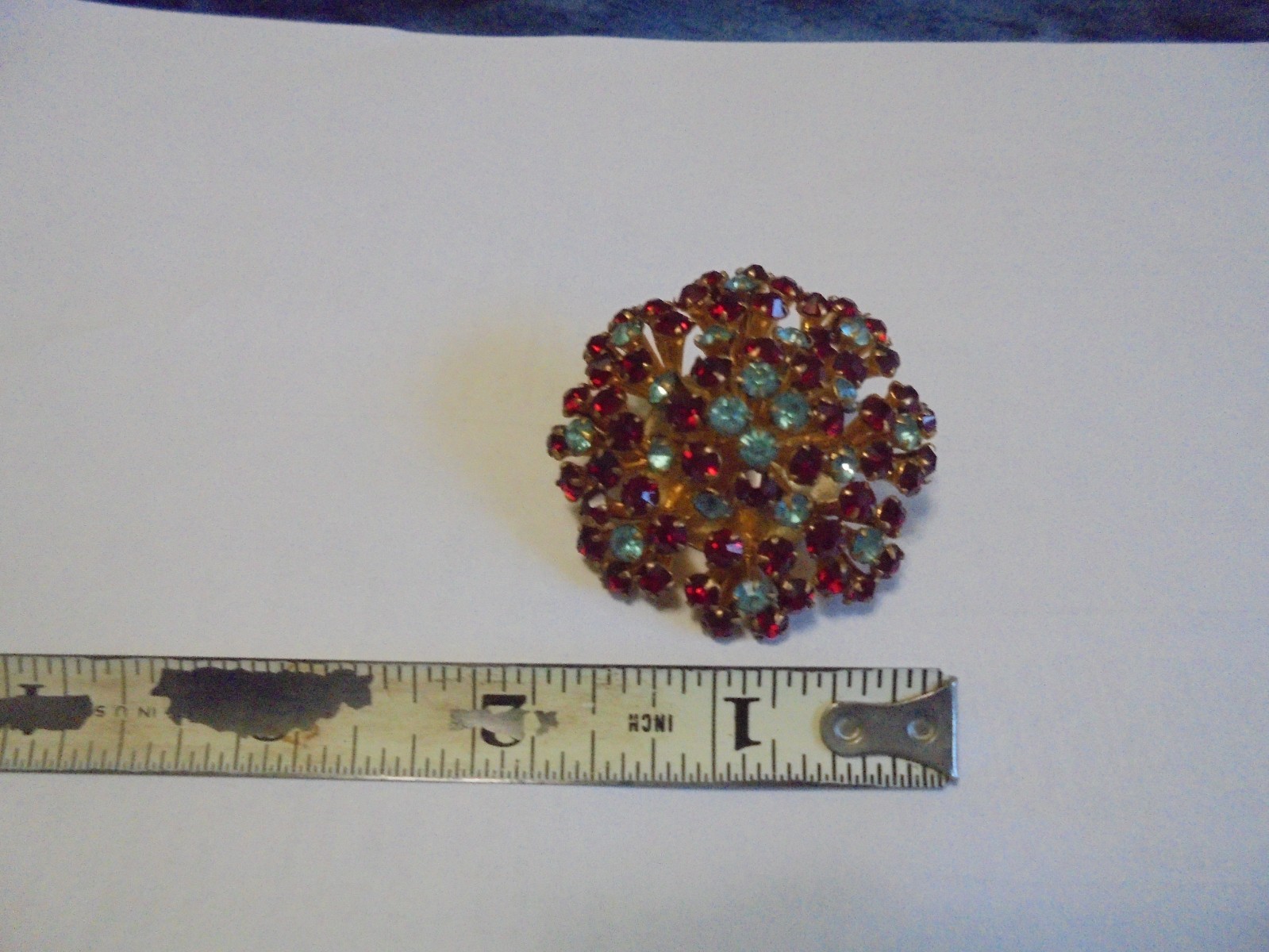 Antique marked Czechoslova. Rhinestone Burst Brooch pin red/blue stones Czech