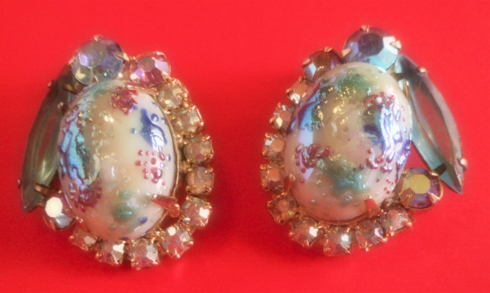 D&E JULIANA STIPPLED BLUE EASTER EGG RS ART GLASS BRACELET EARRINGS SET BOOK PC