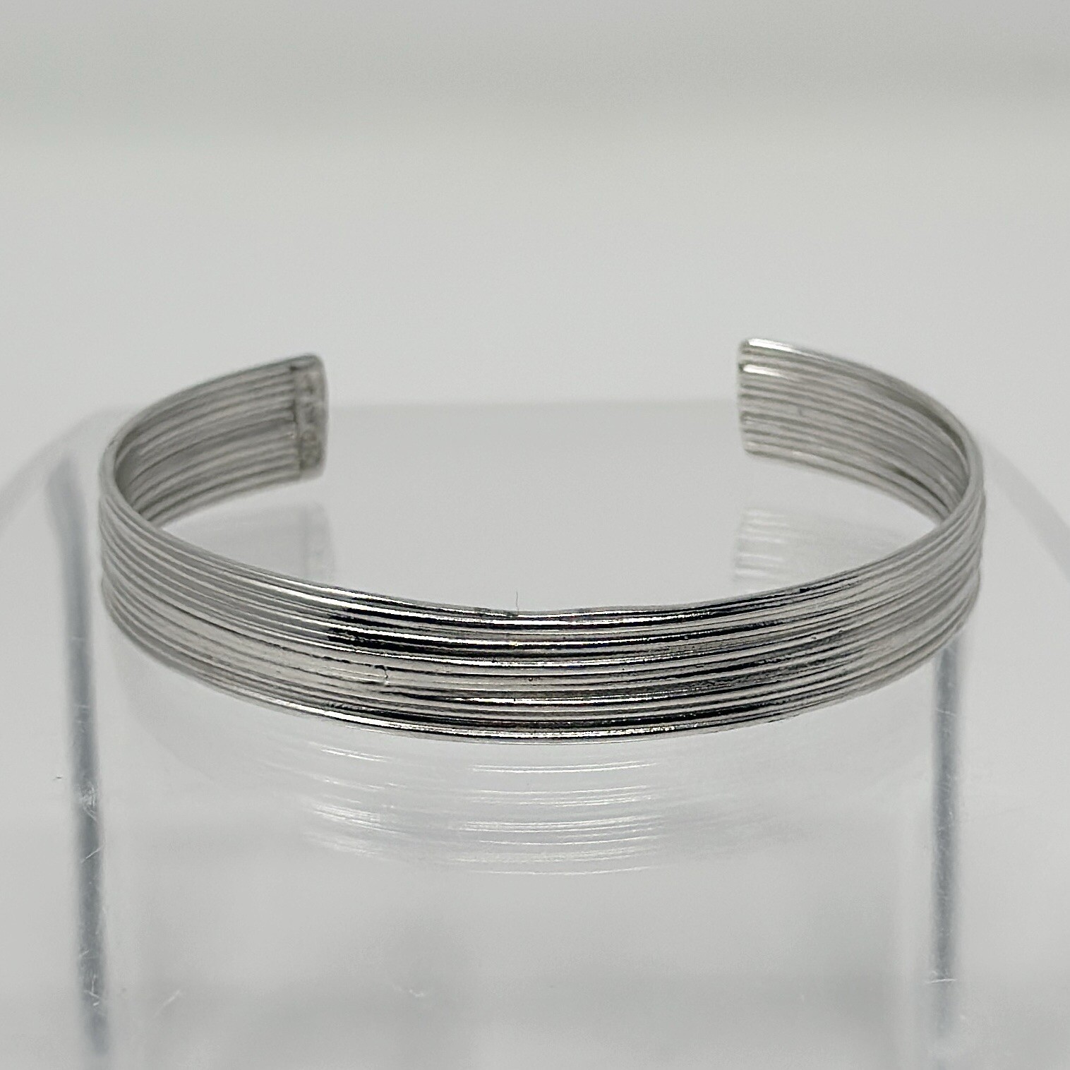 Vintage Sterling Silver 925 Brushed Patten Open Cuff Bracelet