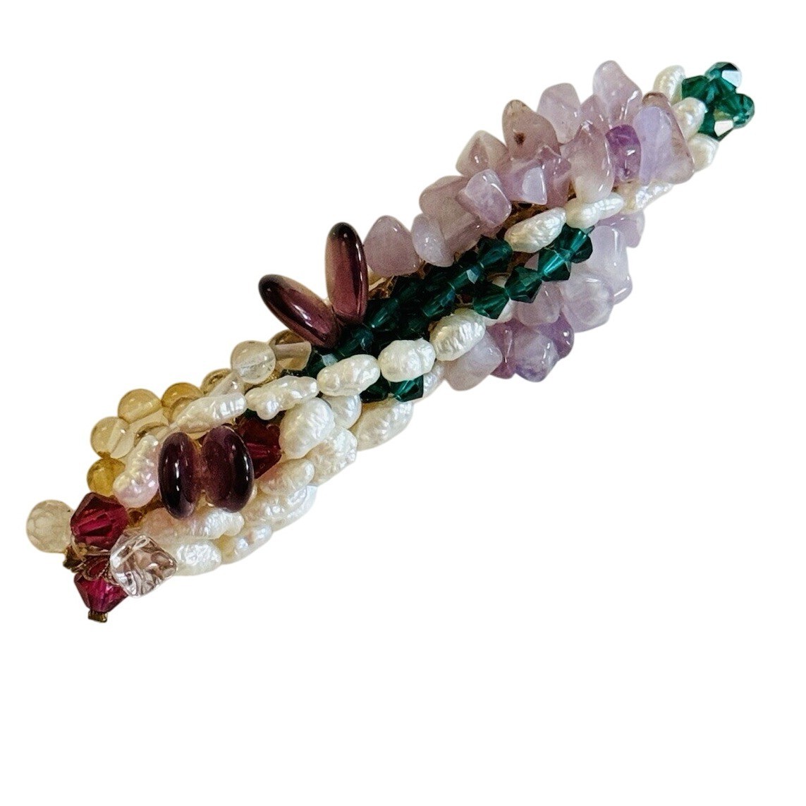 VTG Estate Gemstone Amethyst Freshwater Pearl Bar cluster PIN Beaded Colorful
