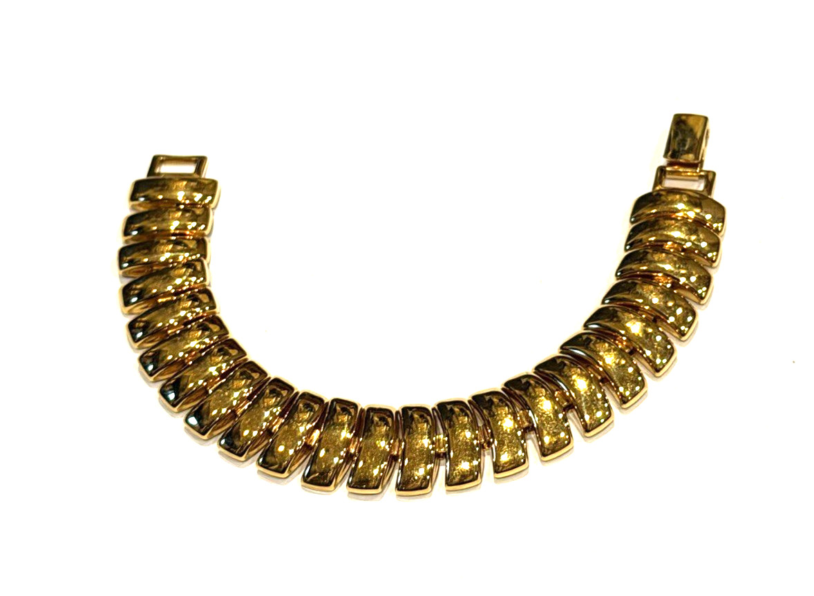 NAPIER GOLD 1980S BOLD CHAIN LINK .75″ WIDE RIBBED 7″ BRACELET SNAP BOX CLASP EU