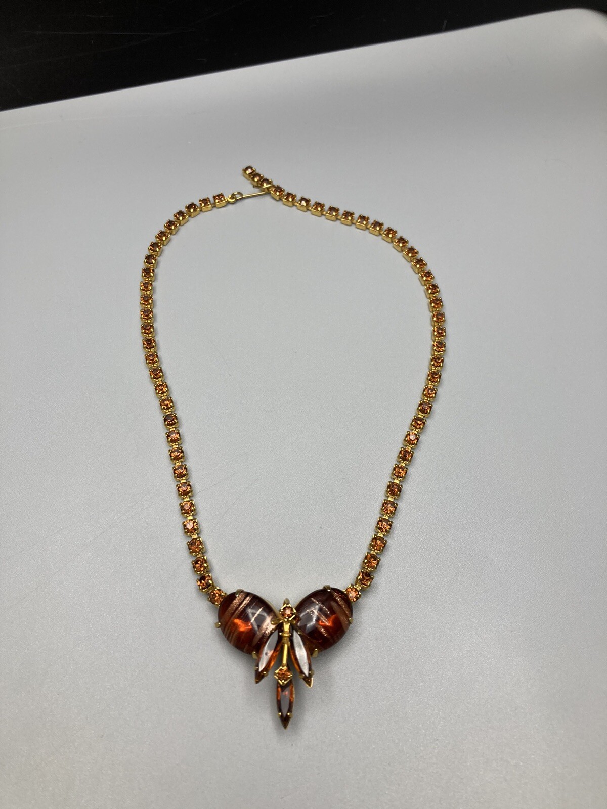 Juliana D&E Book Piece Ref No 452 Rhinestone Necklace w/ Red Fluss Stones 16”