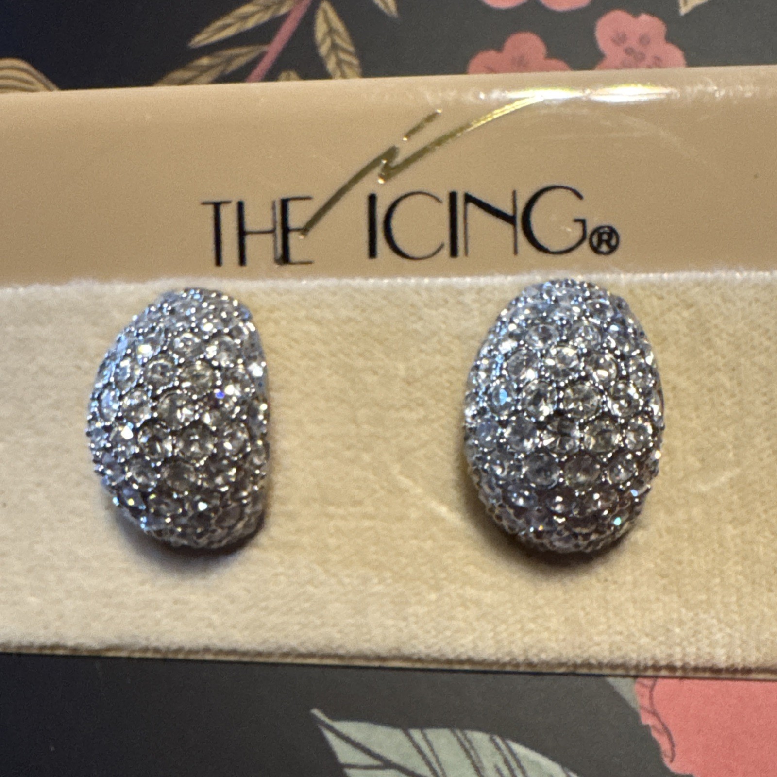 The Icing Rhinestone PAVE SILVER OVAL DOME Pierced EARRINGS New
