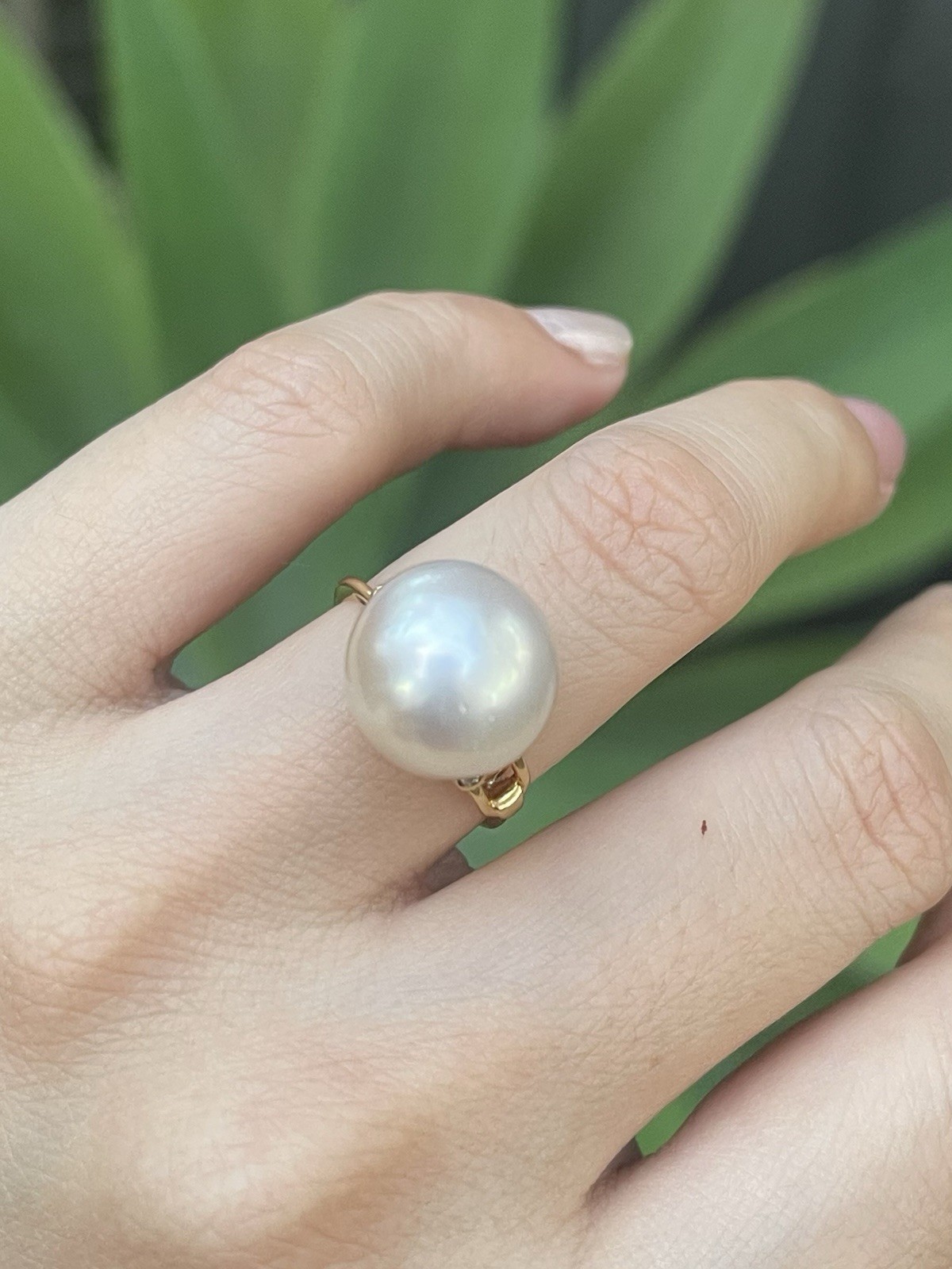 Vintage 14ct yellow gold genuine south sea pearl diamond ring