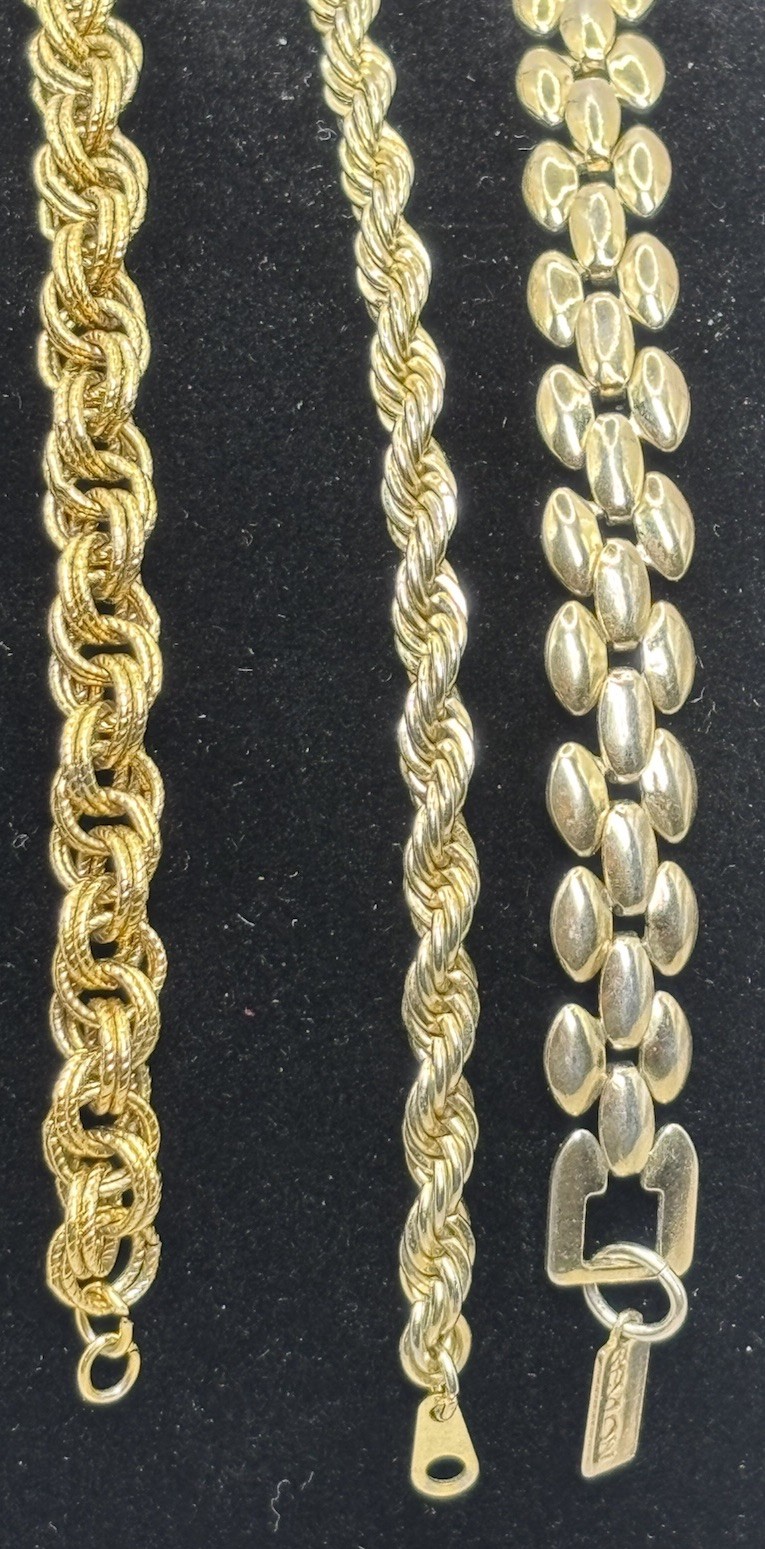 Vintage Chain Bracelet Lot Gold Tone Panther Link Rope Chains Stackable