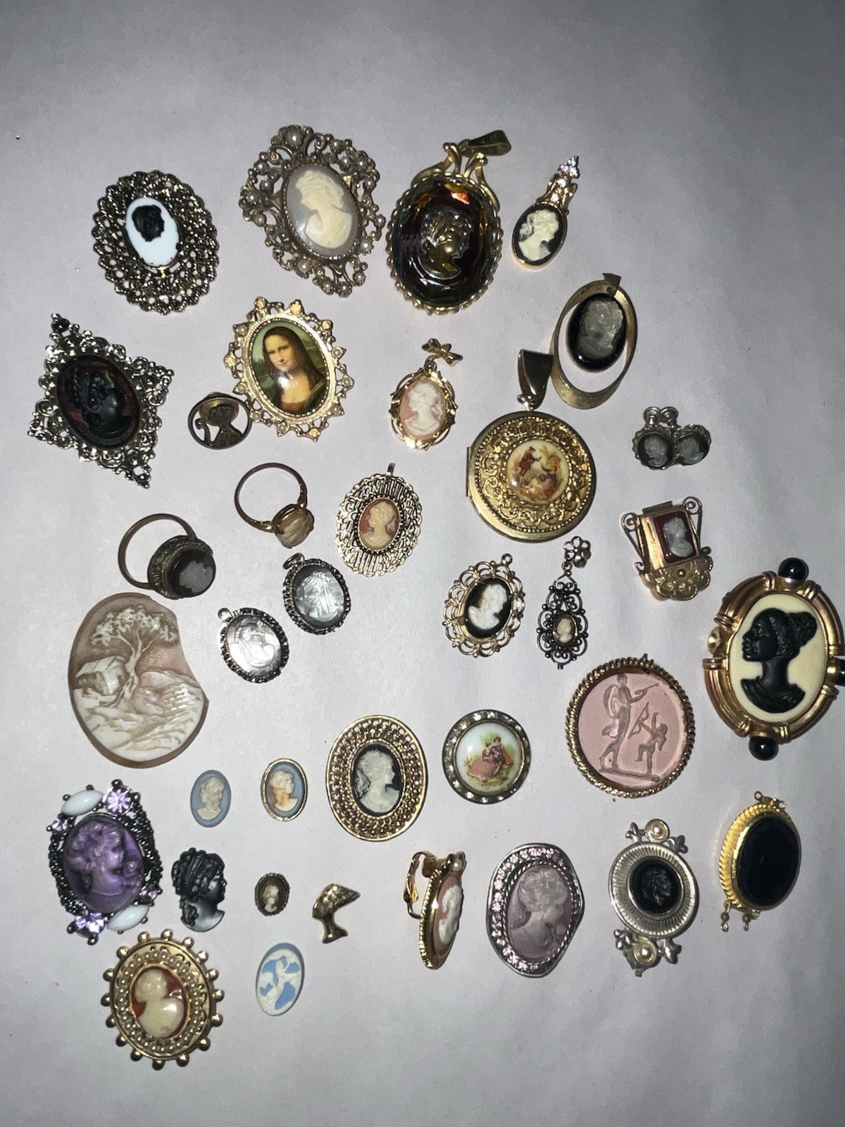 Vintage Cameo Jewelry Lot Wearable & Broken Pieces Sterling Costume Modern