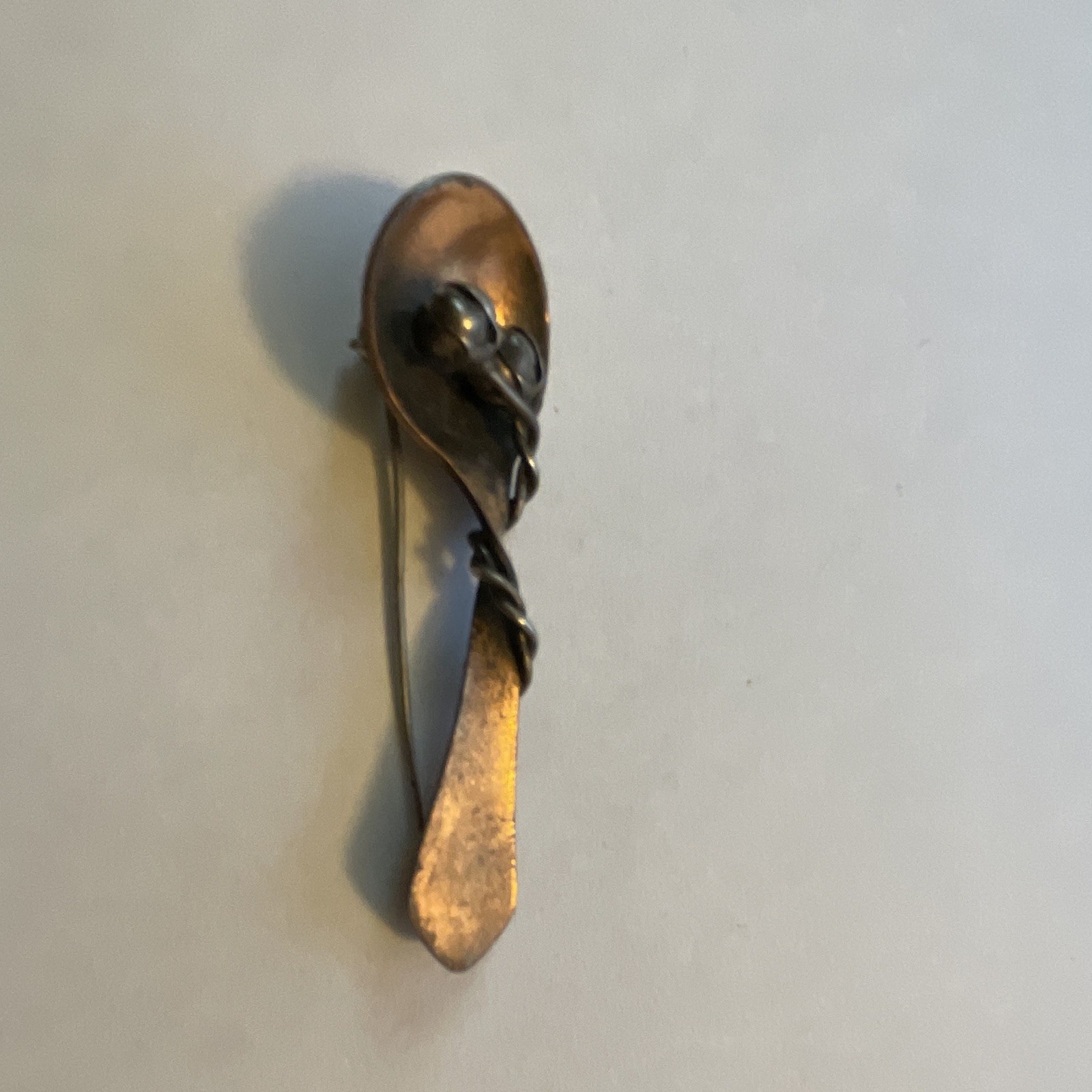 Vintage Spoon-Shaped Stick Pin Brooch Copper Tone Metal Unisex Adults