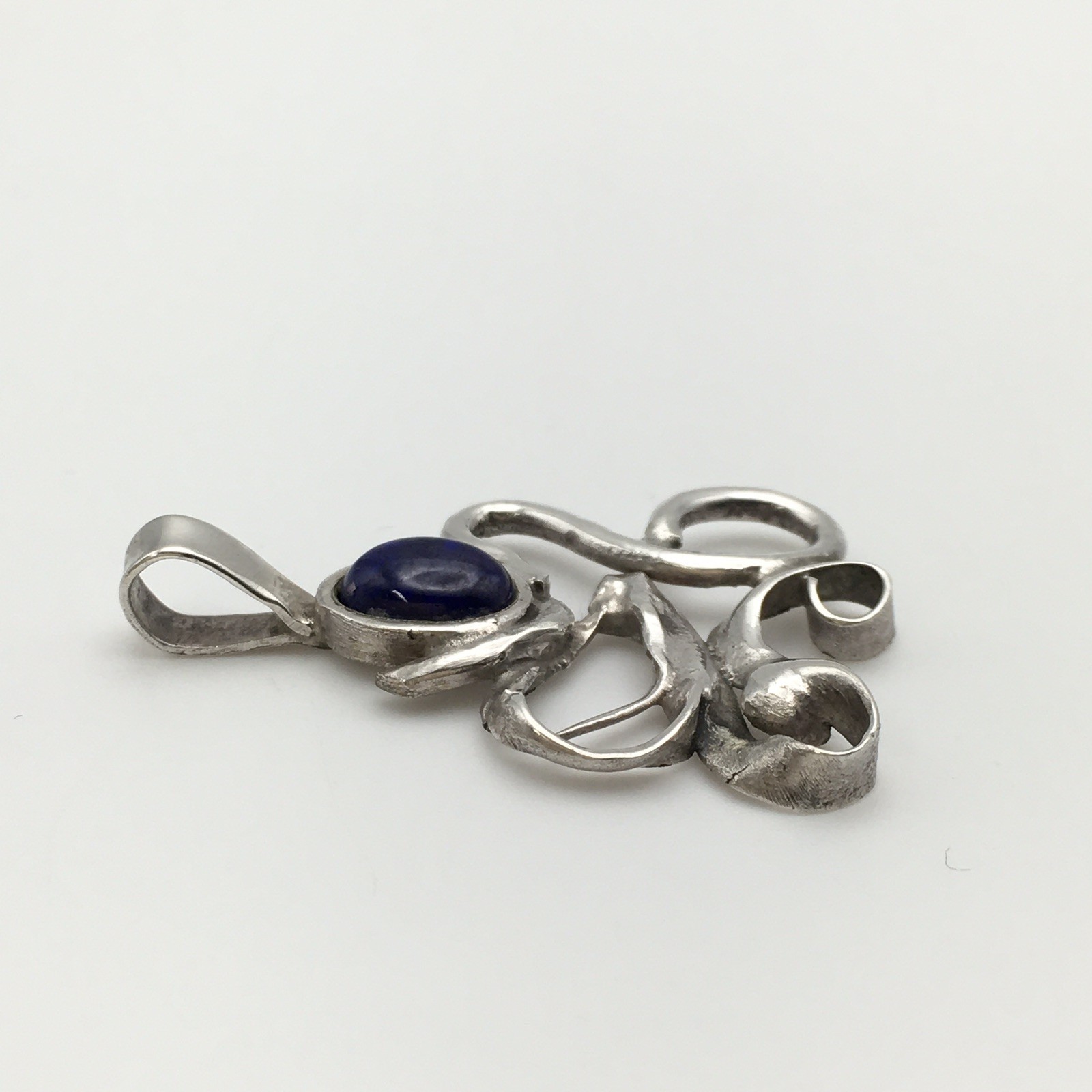Vintage Sterling Silver Blue Abstract Swirl Design Pendant Tested 2.9g #85