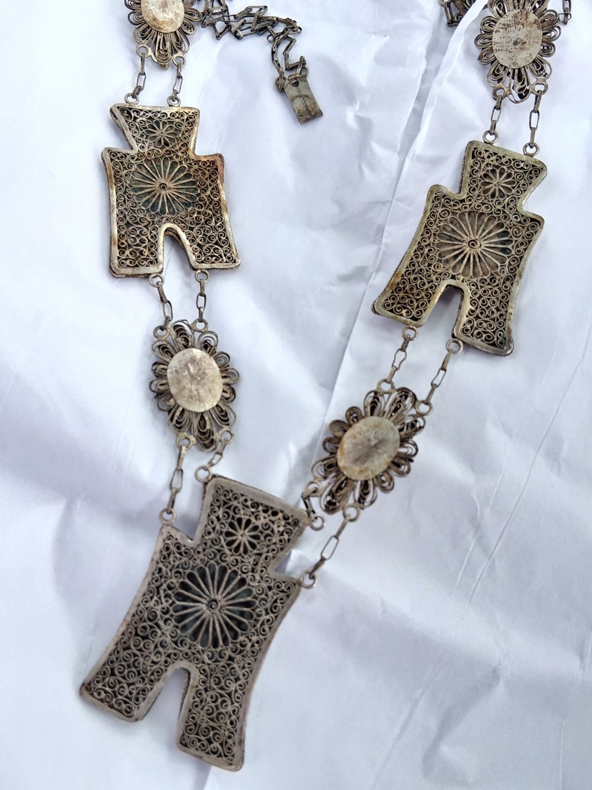 Rare Refined Art Deco Chinese Export Filigree Necklace Spade Money YAN