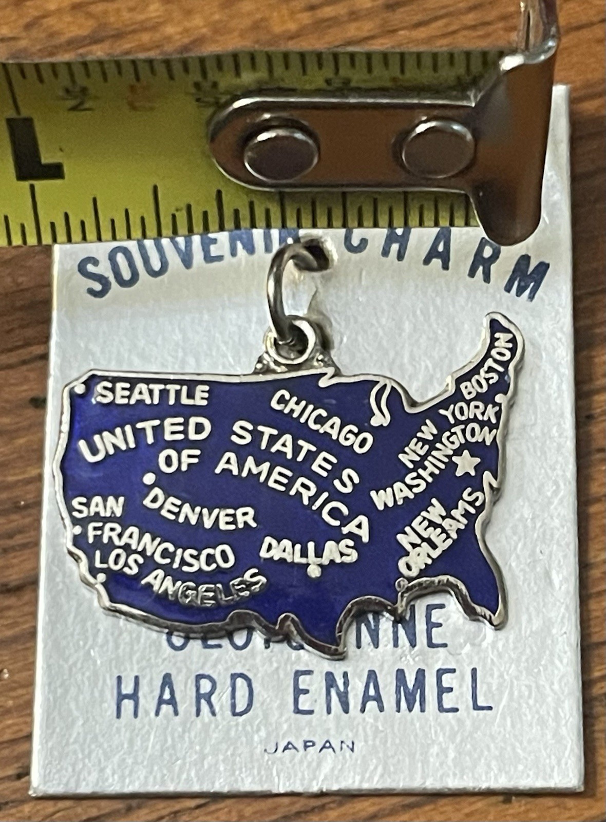 Vintage USA United States Of America Souvenir Charm Hard Enamel Blue Silver Tone