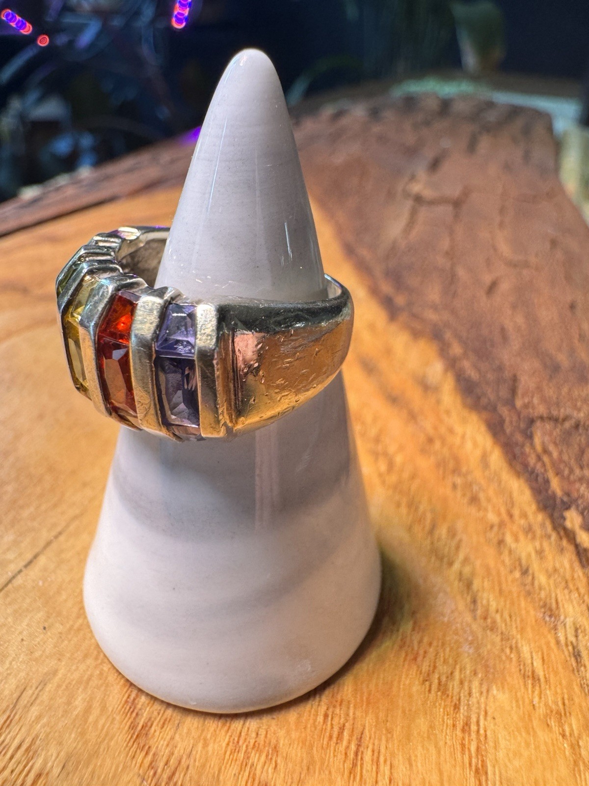 Vintage Sterling Silver 925 Rainbow CZ Channel Set Band Ring Size 6.5 6.30g