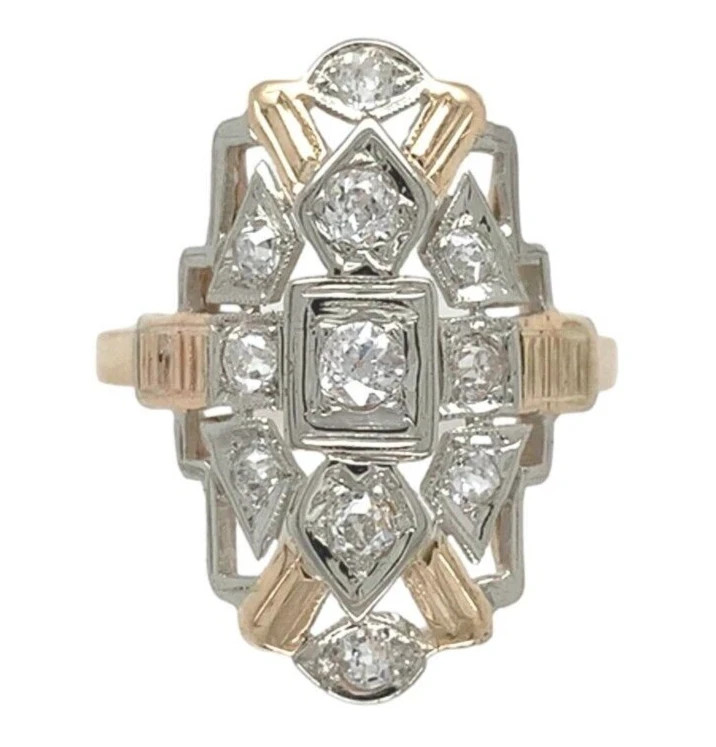 Vintage Art Deco Style Lab Created Diamond Engagement Wedding 14K Gold FN Ring