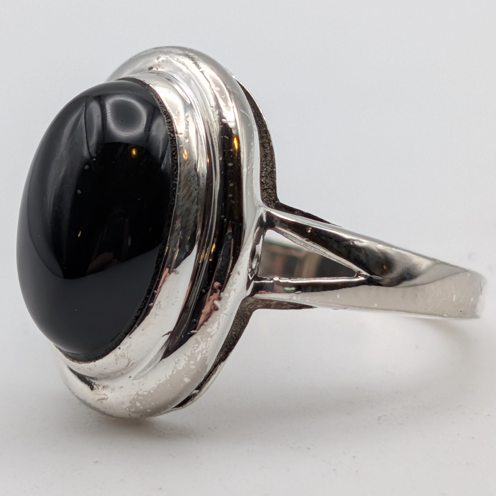 Vintage Sterling Silver Oval Black Onyx Solitaire Ring Size 6.5 Minimalist 925