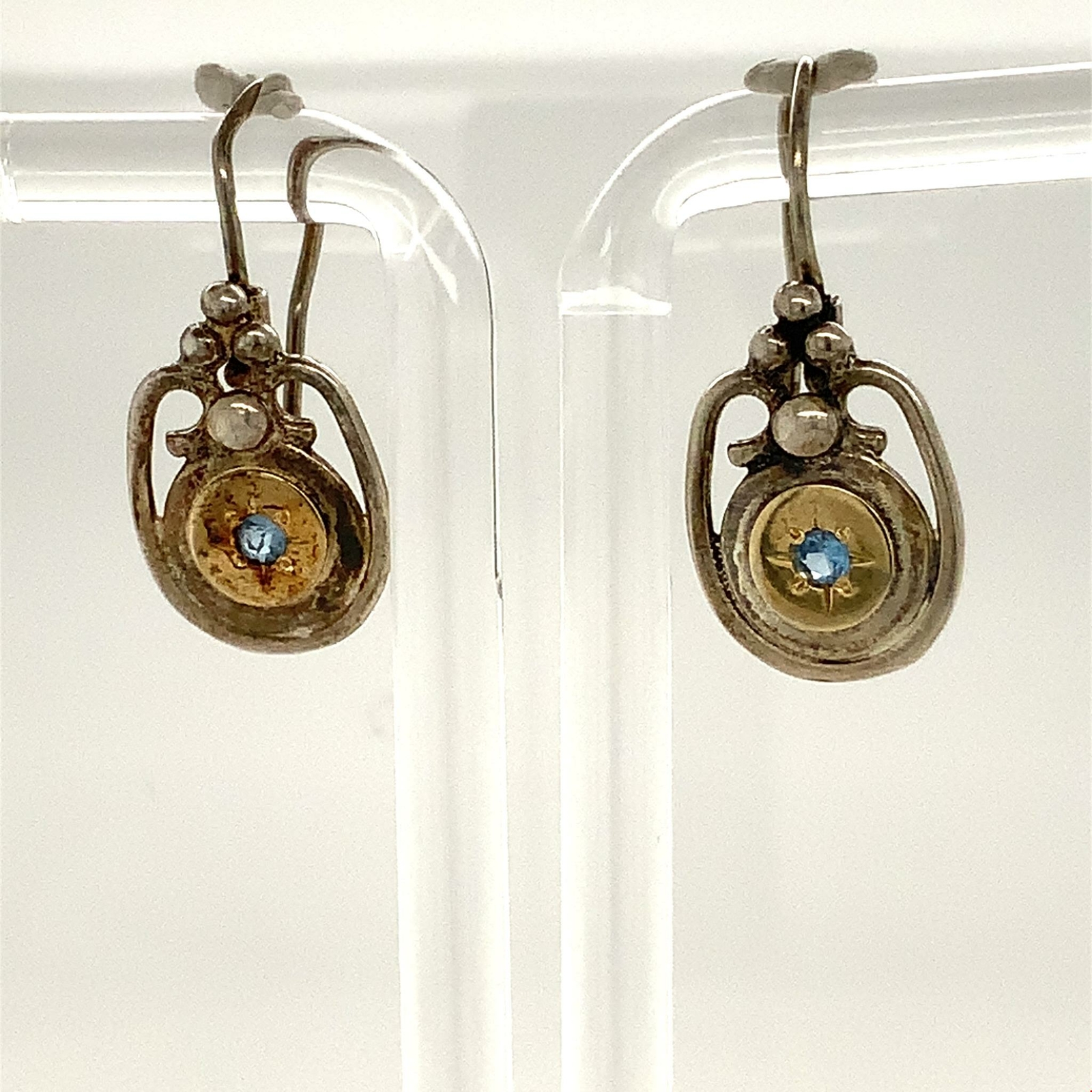 Vintage Sterling Signed 925 Filigree Ornate Topaz Gemstone Lever back Earrings