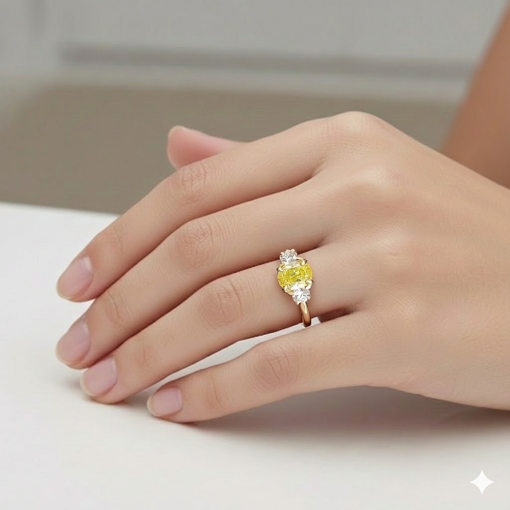 14k Yellow Gold Ring 1.01CT.Natural Fancy Intense Yellow Diamond Oval GIA CERT