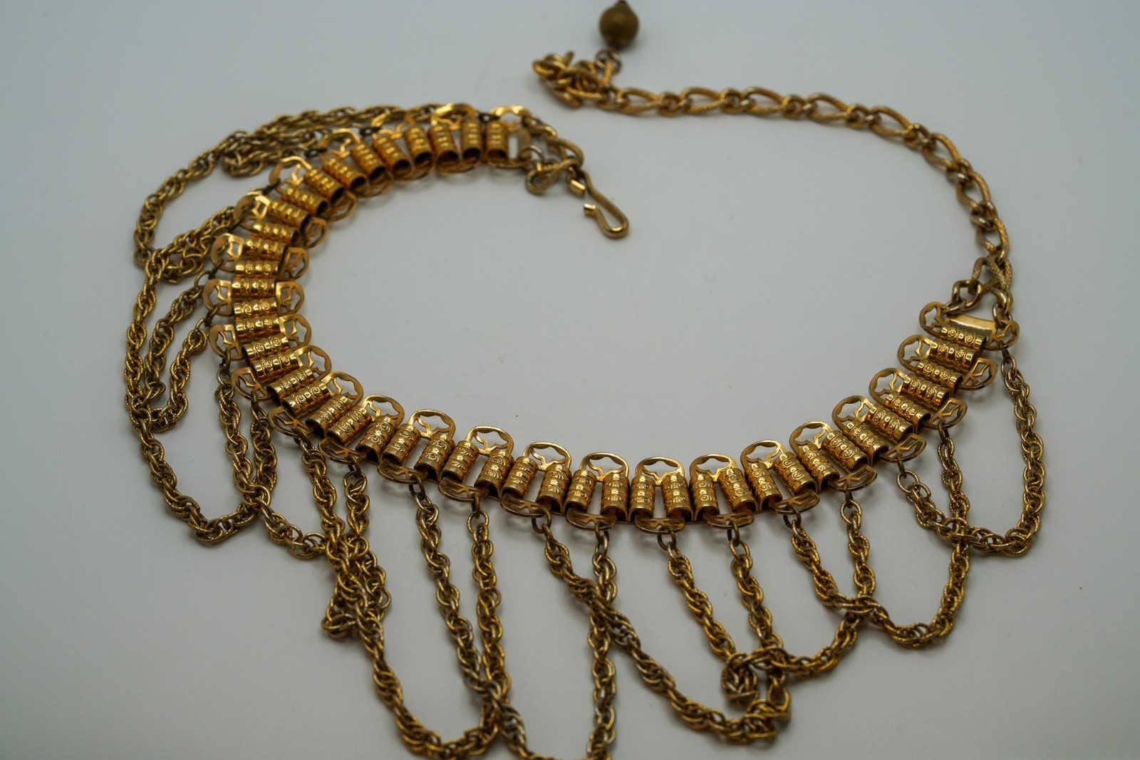 Antique Gold Tone Bib Chain Statement Necklace 13″-19″ JB33