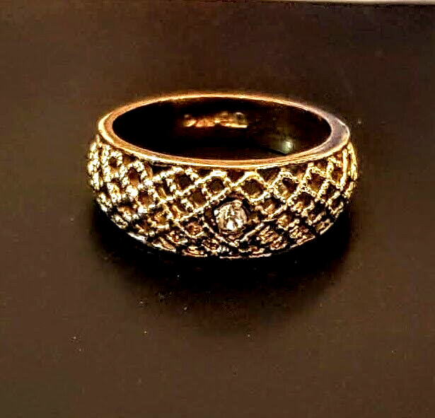 Avon Lattice Lace Rhinestone RING size 6.5 Nickel Free Gold Plated 70s VTG