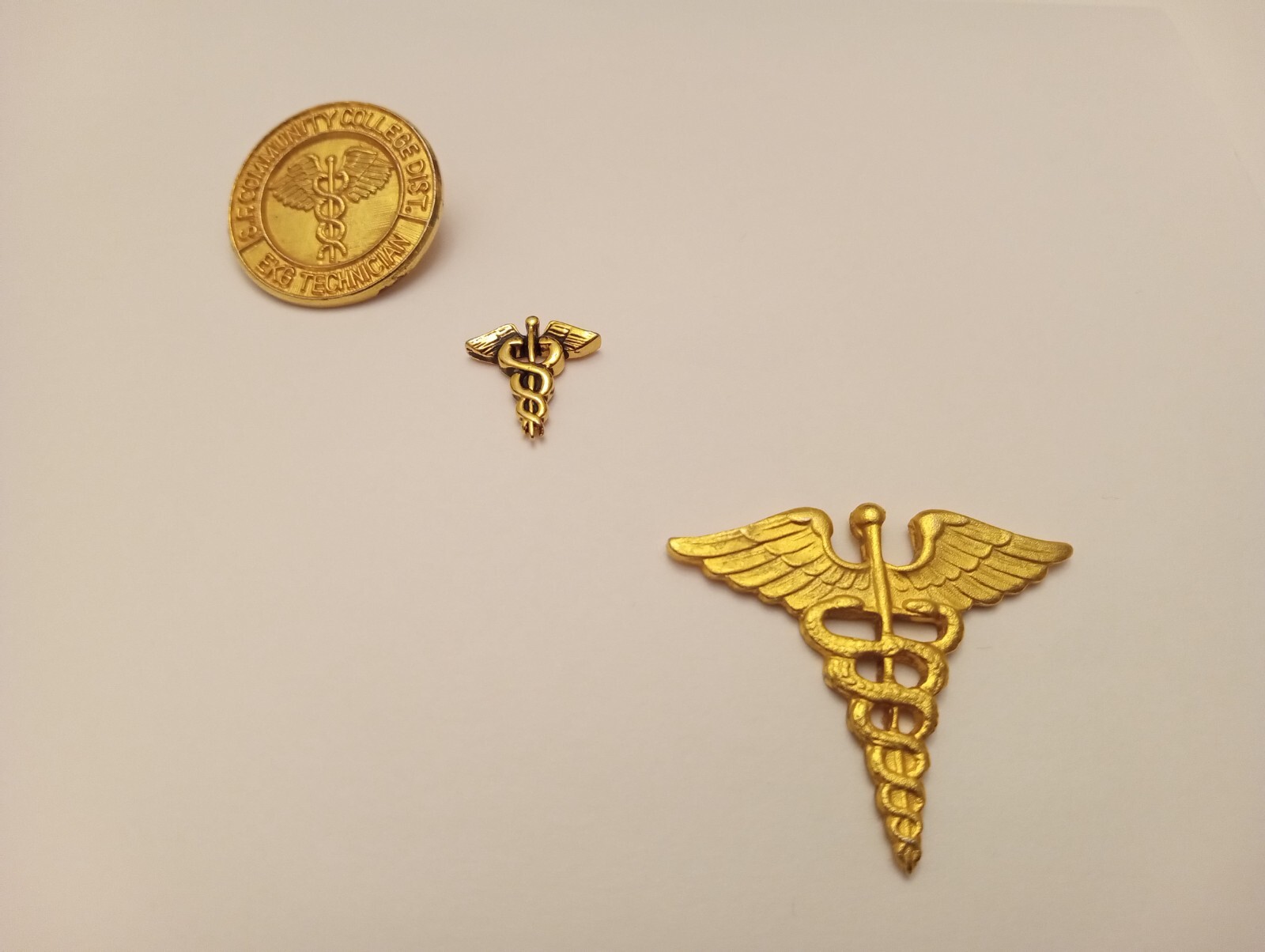 Vintage Caduceus Pins Lot : Army Medic, Tie Tac, SF Community College EKG Tech