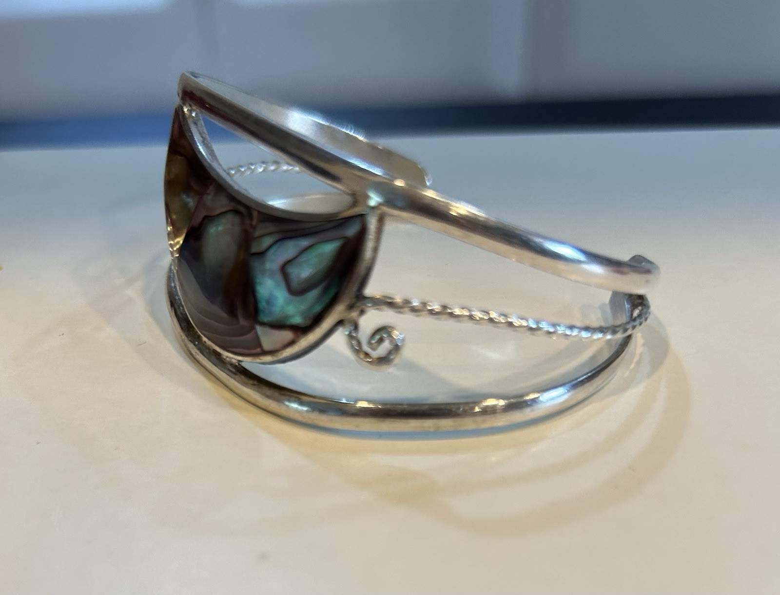 Vintage Mexico Alpaca Silver Cuff Bracelet Abalone She’ll Inlay