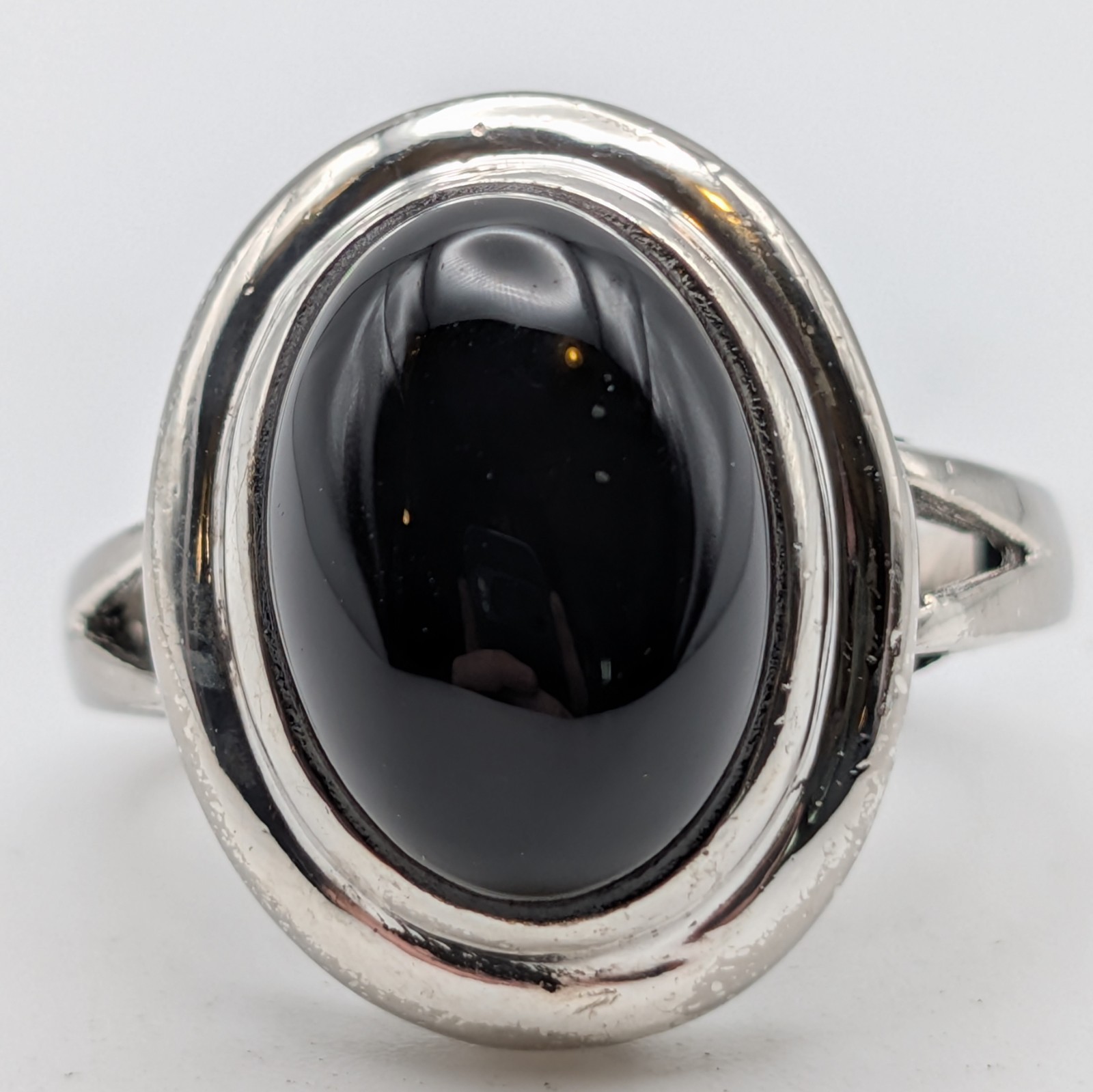 Vintage Sterling Silver Oval Black Onyx Solitaire Ring Size 6.5 Minimalist 925