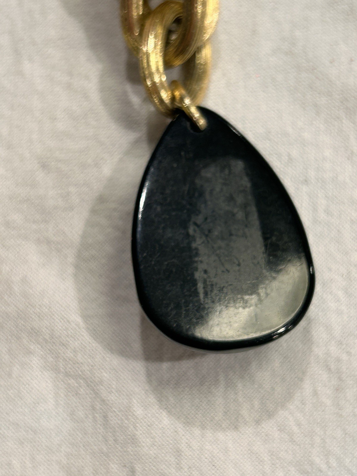 Vintage Light Chunky Necklace with Large Black Pendant Bold Statement Piece