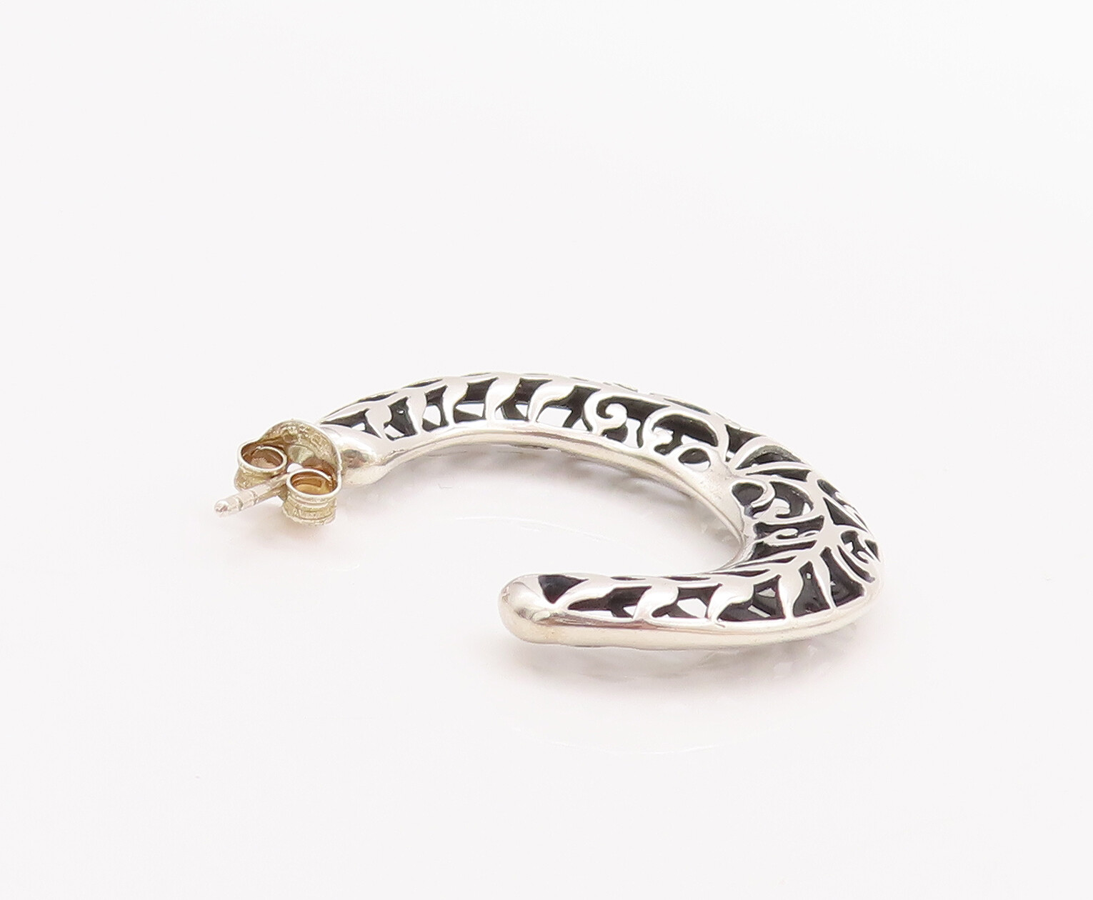 925 Sterling Silver Vintage Earrings Solid Swirly Carved Open Hoops EG12983