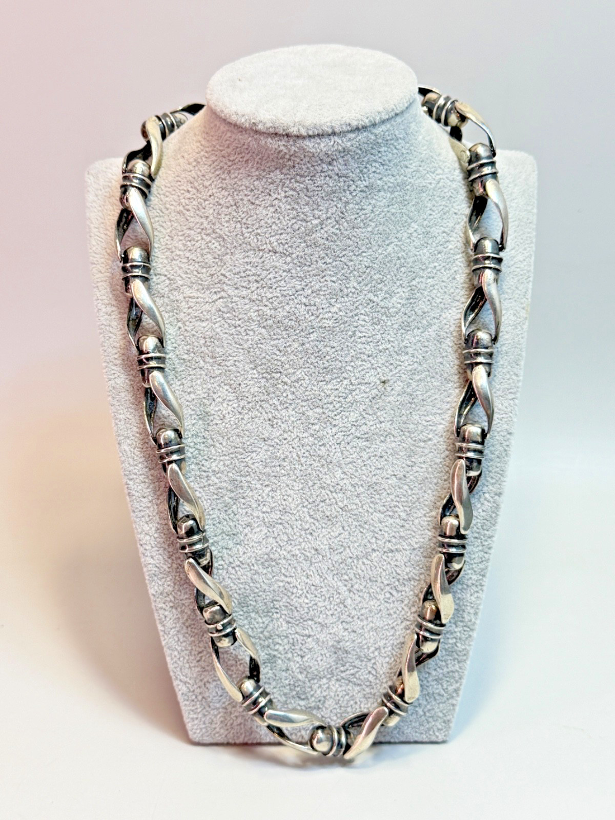 Sterling Silver Men’s Chain Modernist Necklace Twisted Links Capsule Bars 22”