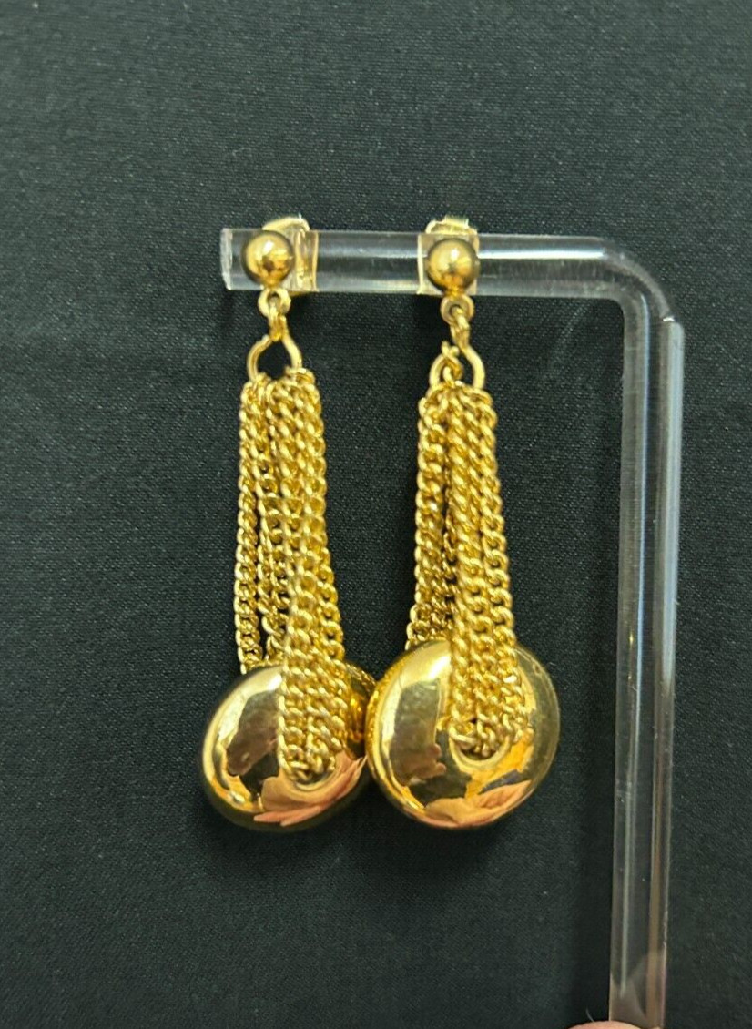 Avon Art Deco Pierced Earrings Chain Gold Tone Nickel Free VTG Dangles