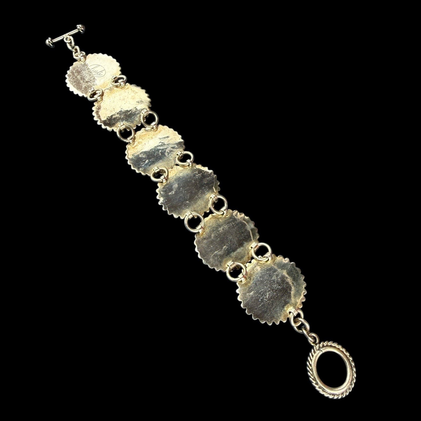 Cll Mexico Black Onyx Gemstone Sterling Silver 925 Floral Bracelet Sz. 7 3/4″