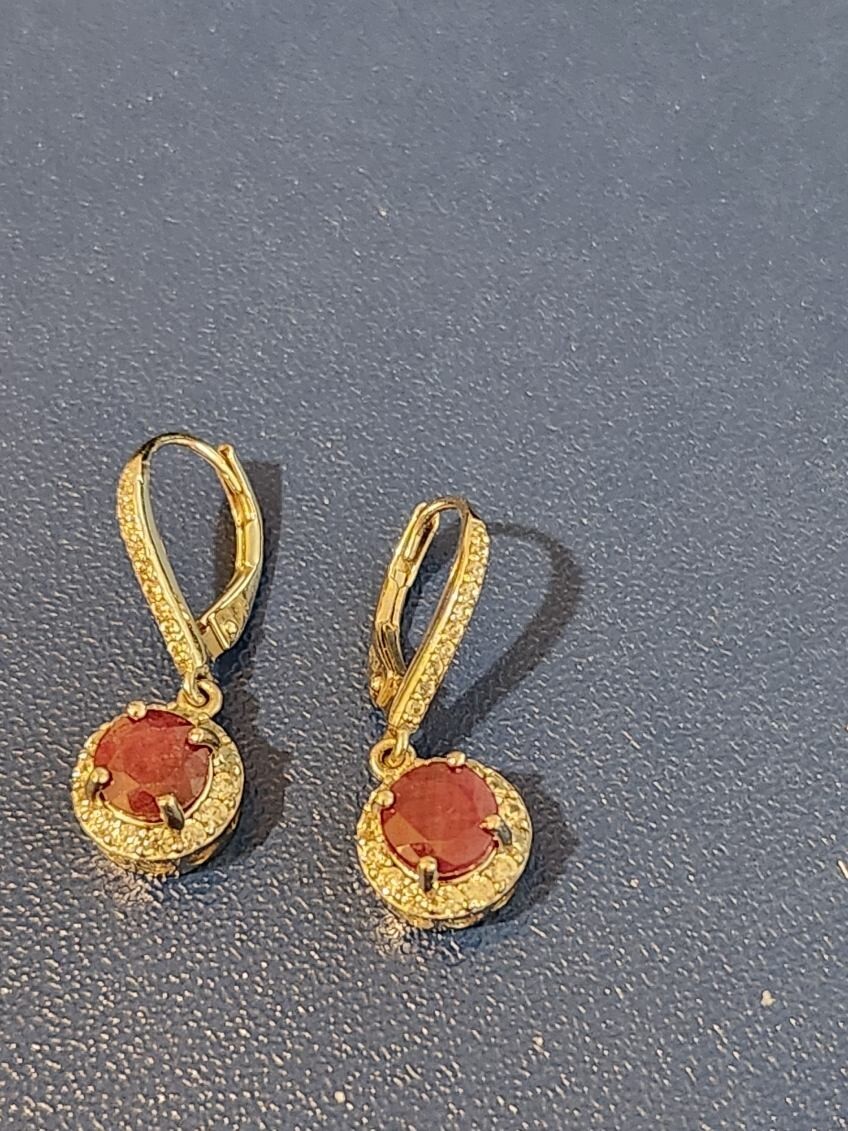 Sterling Silver Dark Pink Stone Dangle Earrings