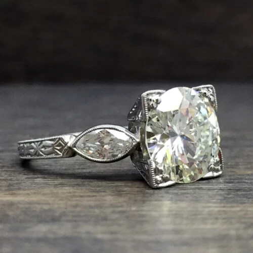 2Ct Art Deco Vintage Style Lab Created Diamond Engagement 14K White Gold FN Ring