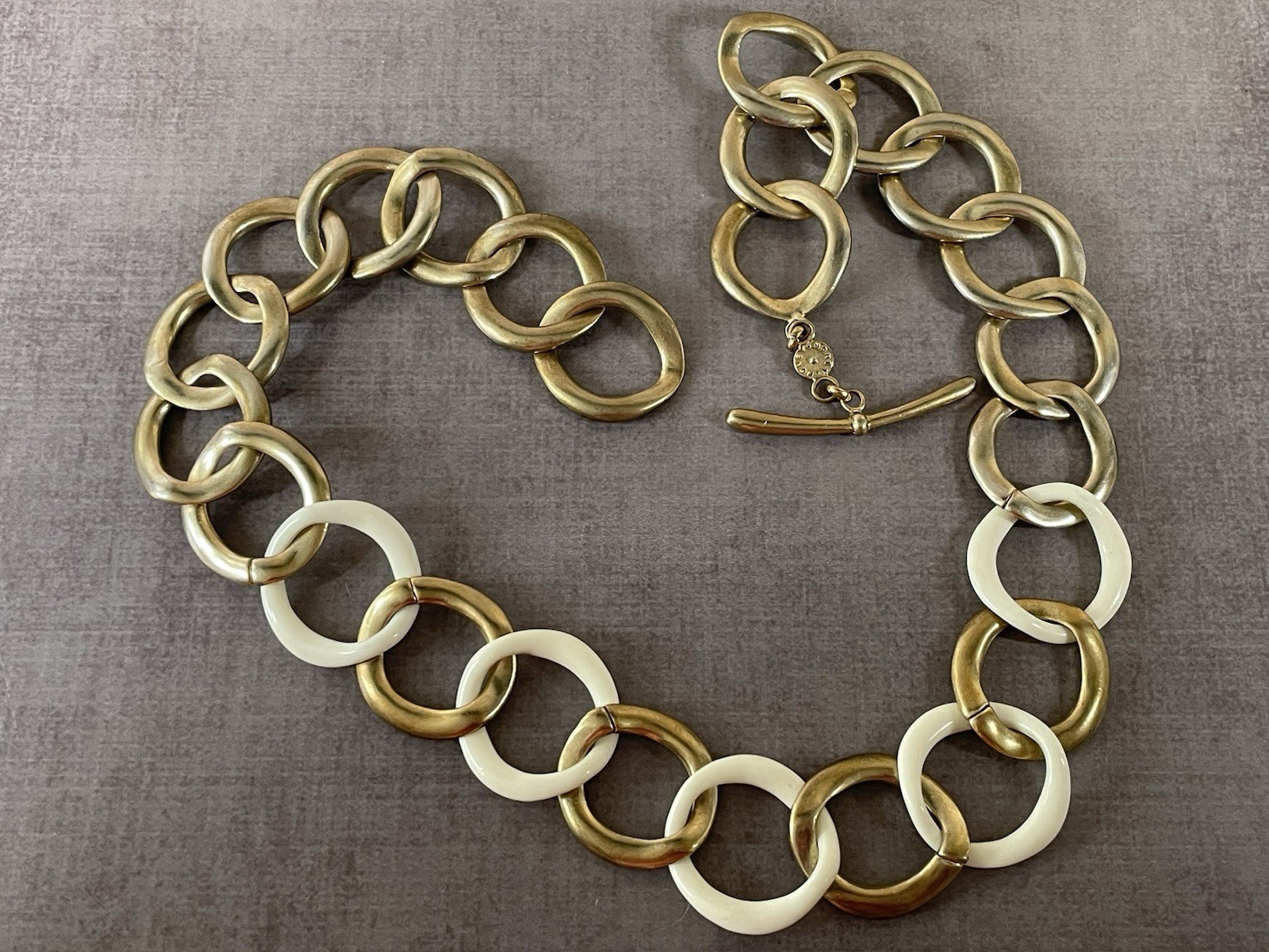 Vintage Monet Gold White Link Necklace Chunky Statement Chain Retro Modern