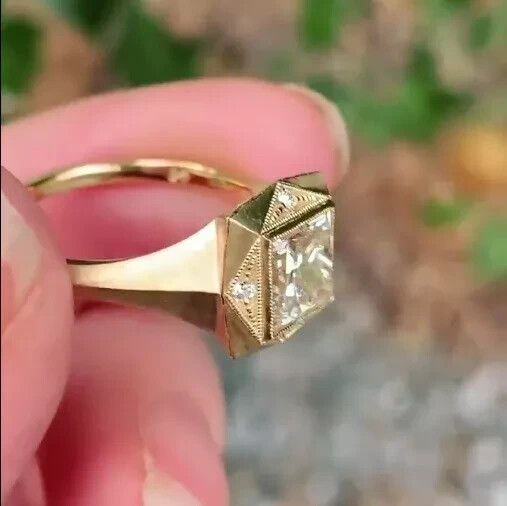 Art Deco Style 2Ct Princess Cut Lab Created Diamond 14K Gold FN Engagement Ring