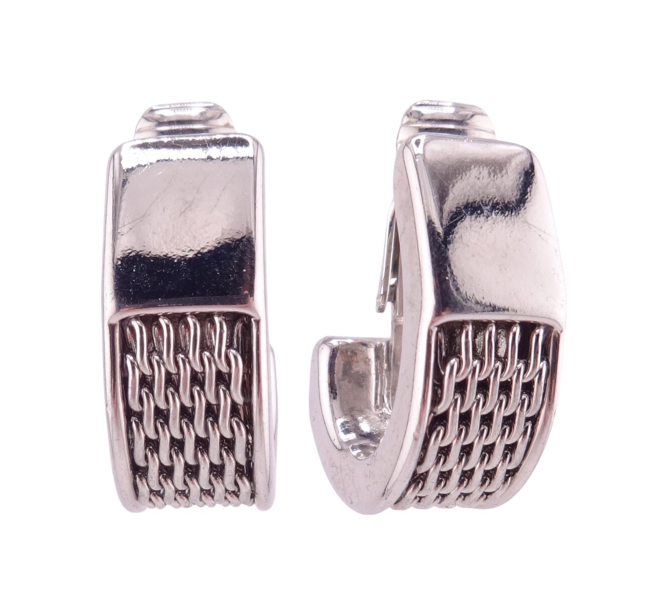Silvertone Woven Designed Teardrop Shaped Huggie Clip-On Earrings NWOT