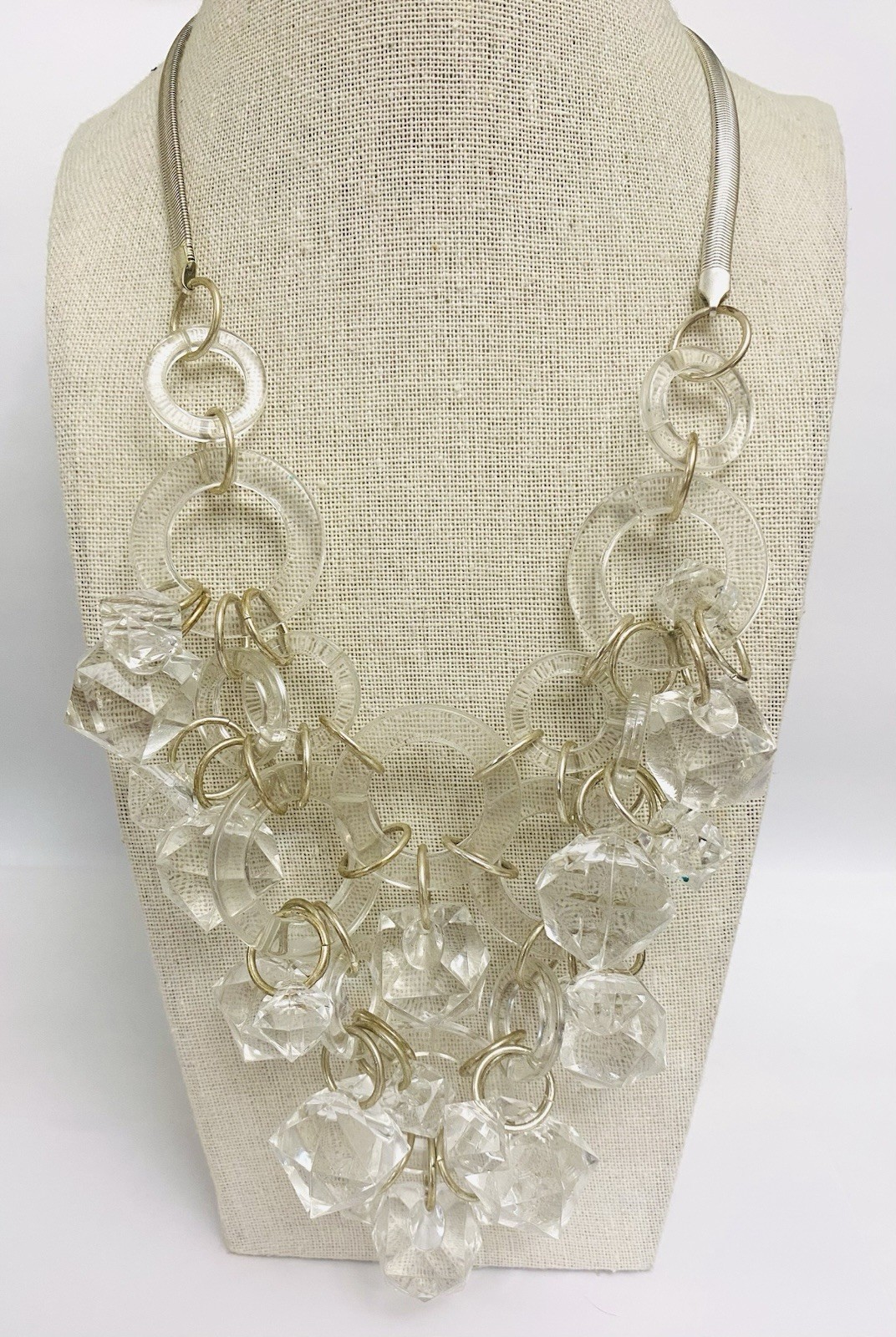 Robert Rose Chunky Cluster Necklace Large Clear Lucite Faceted Beads And Rings