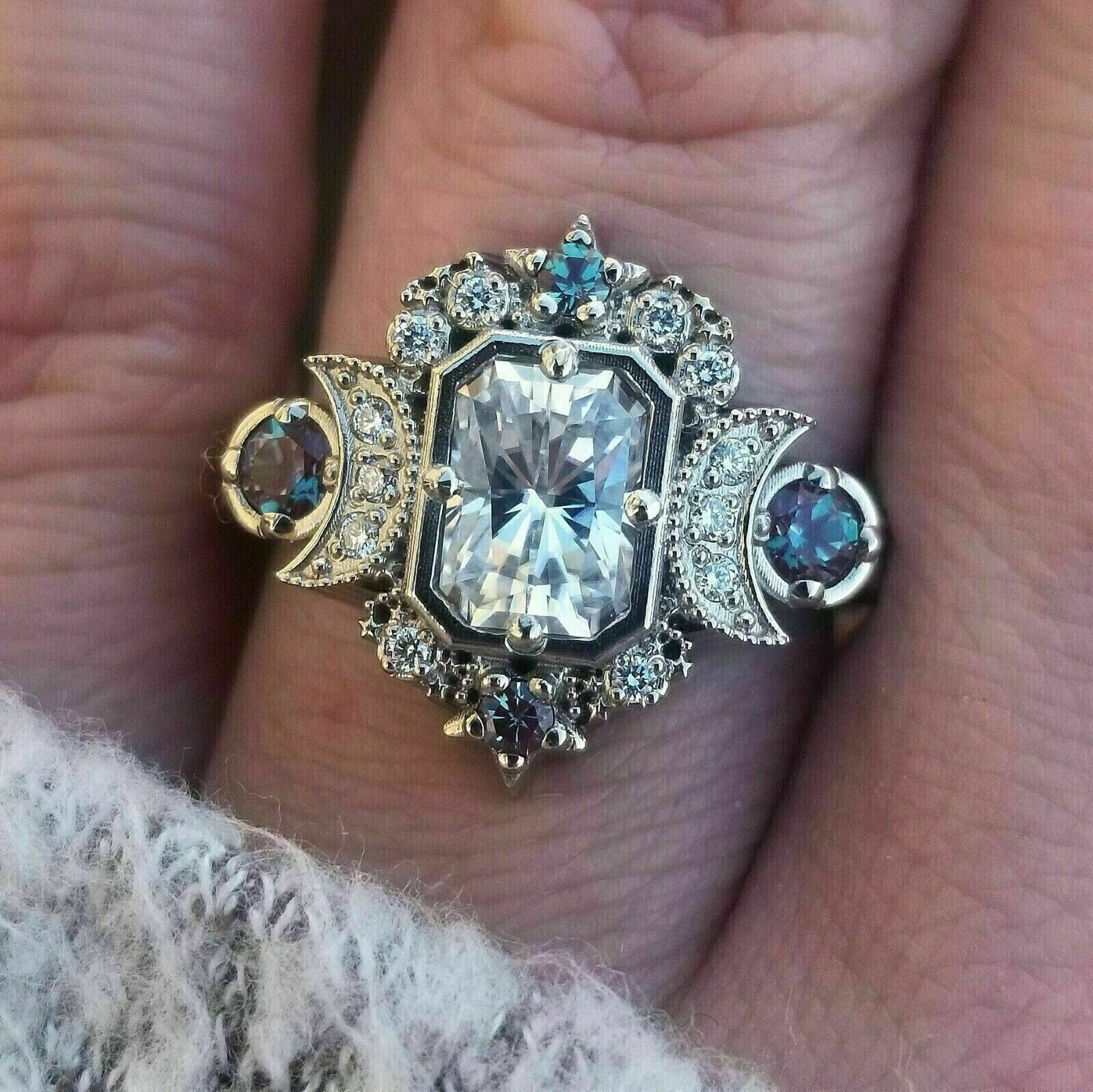 Engagement & Wedding Lab Created Diamond Selene Moon Goddes 925 Silver Gift Ring