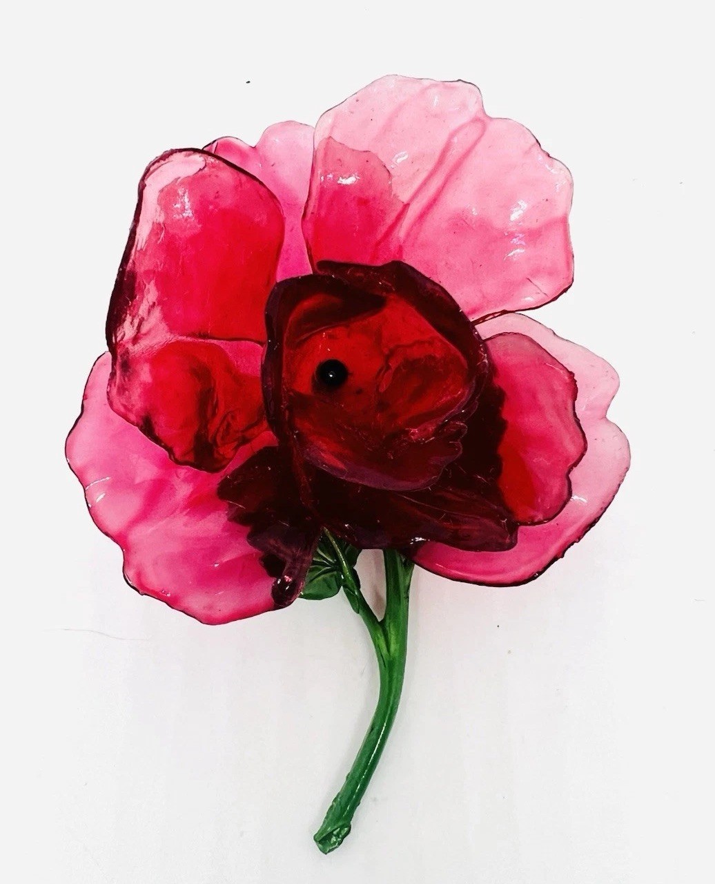 ENORMOUS Pink Layered Cellulose Acetate Flower Brooch 4 1/2 Inch Vintage Jewelry