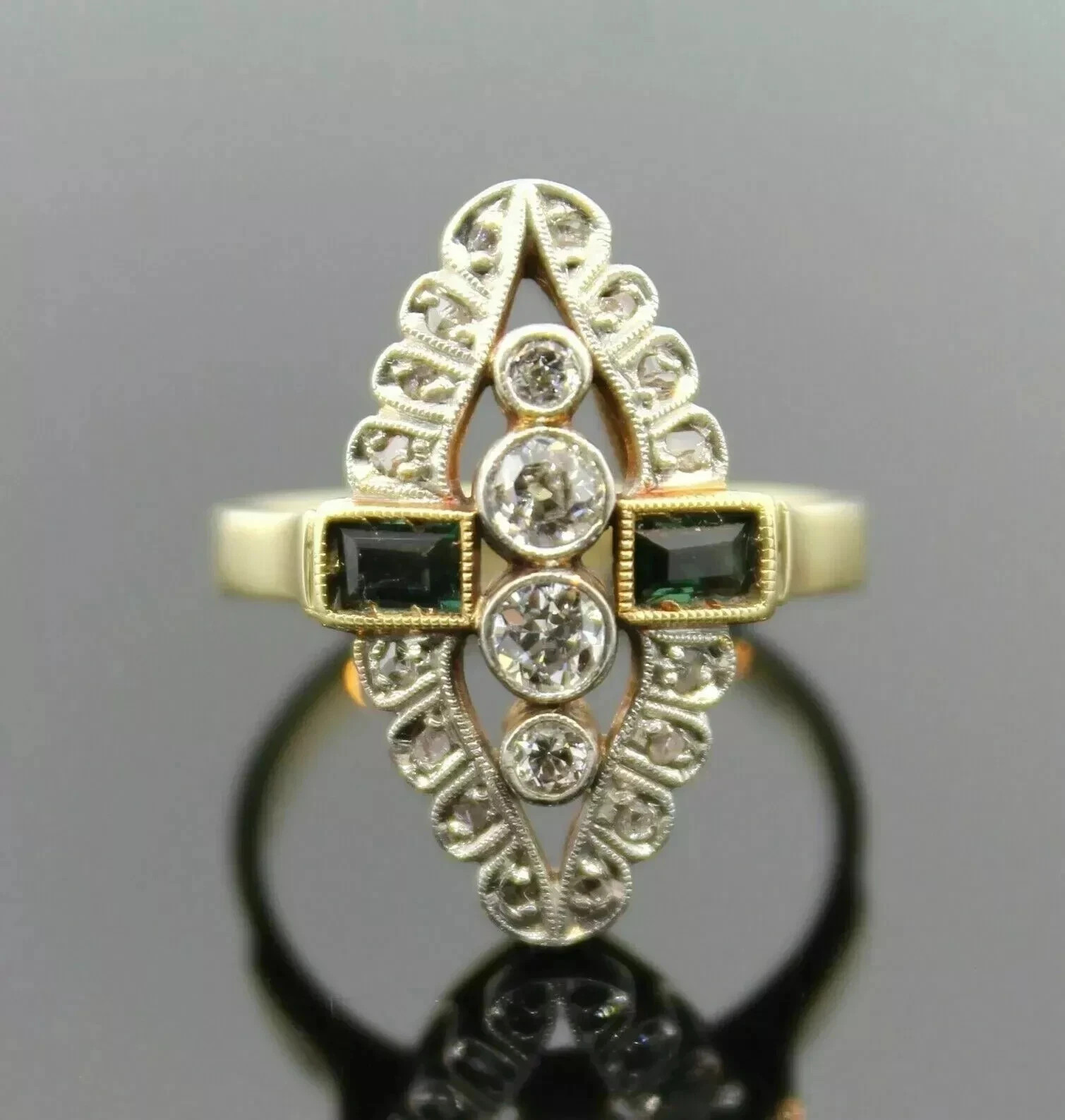 Art Deco Style Lab-Created Diamond & Sapphire Wedding 14k Yellow Gold FN Ring